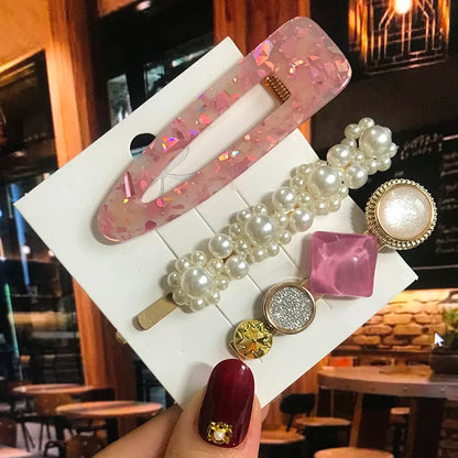 Acrylic Pearl Hair Clip Set – Geometric Hairgrip Barrettes for Women & Girls