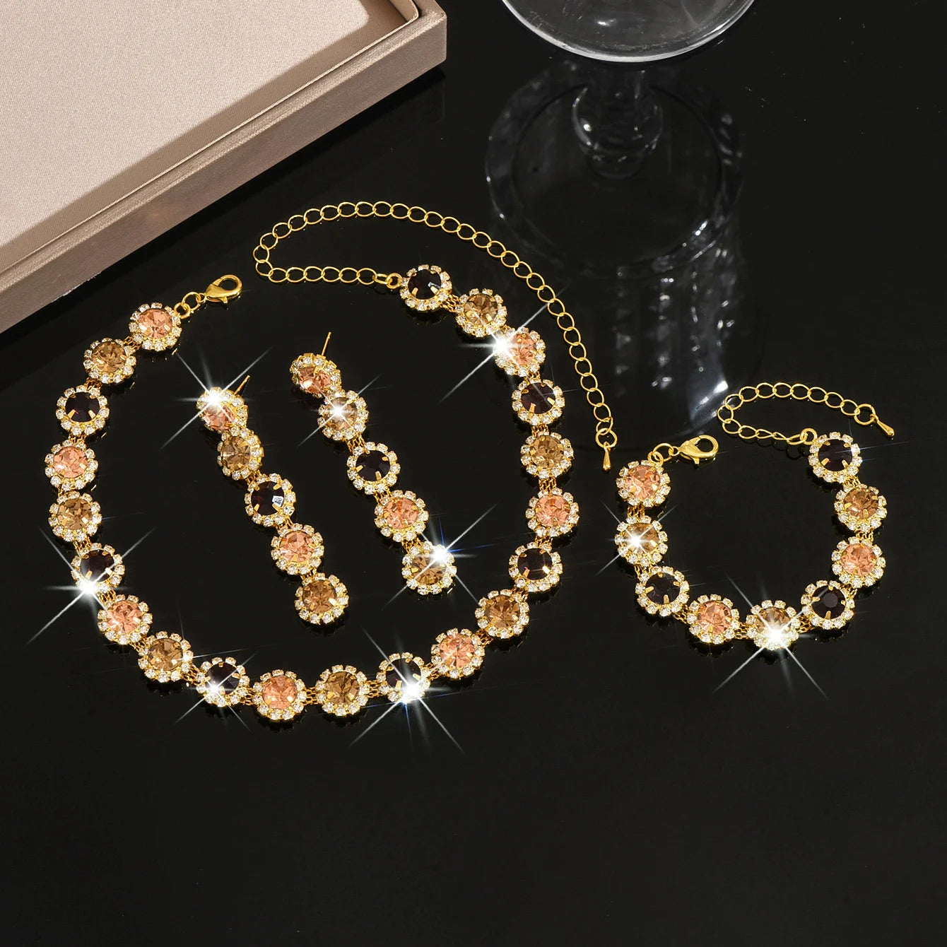 Jewelry set Crystal zirconium flower necklace earrings and bracelet by edenista
