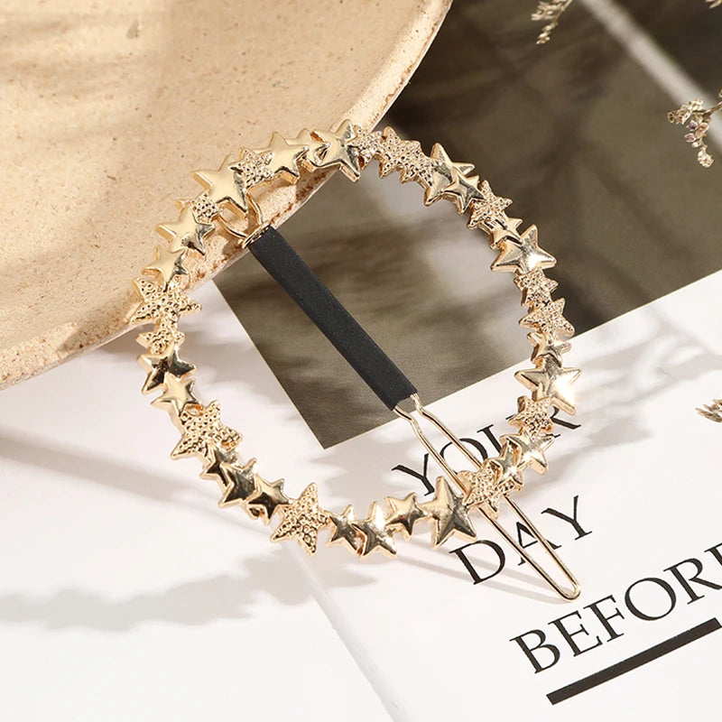 Elegant Round Crystal Metal Hair Clip Barrette – Sweet Gold Hairpin for Women & Girls