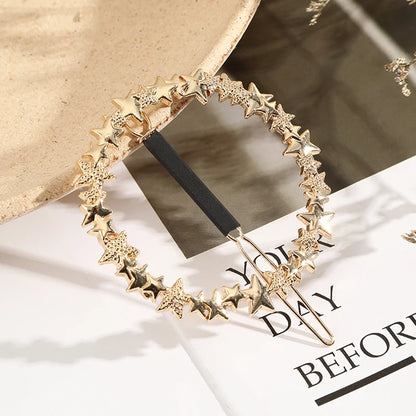 Elegant Round Crystal Metal Hair Clip Barrette – Sweet Gold Hairpin for Women & Girls