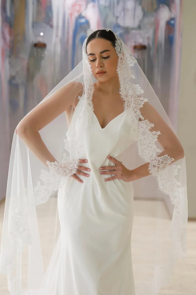 One Tier Mantilla Lace Cathedral Bridal Veil