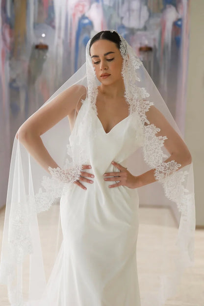 One Tier Mantilla Lace Cathedral Bridal Veil