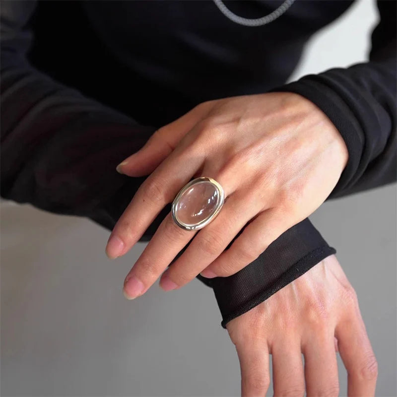 Silver Color Ellipse Crystal Rings For Women Exaggerated Simple by edenista