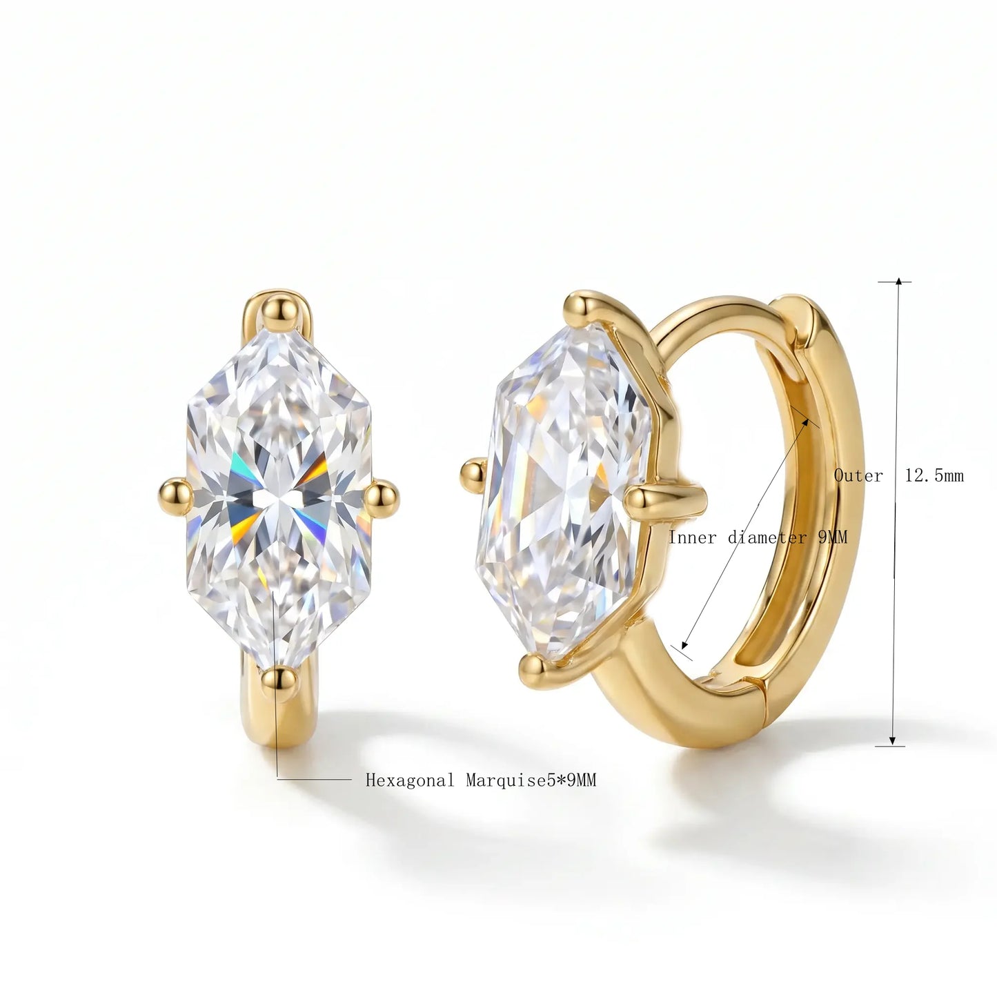18K Gold Plated Zirconia Huggie Hoop Earrings – 12.4mm