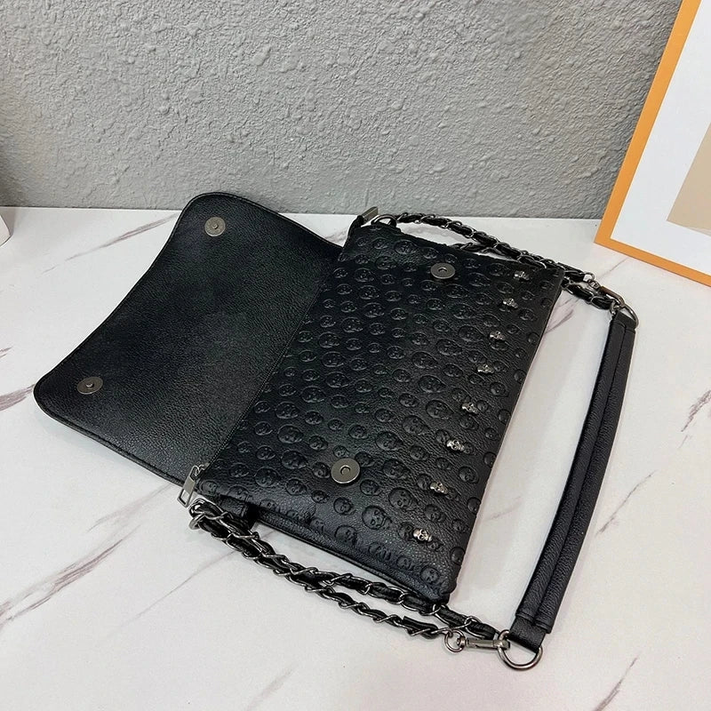 PU Leather Flap Shoulder Bag for Women – Gothic Chain