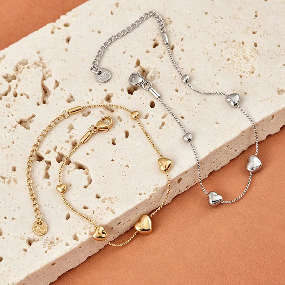 Gold-Plated Heart Charm Bracelet – Stainless Steel