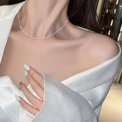 Shiny Sparkling Necklace Bracelet Set For Women Girls Minimalist Silver Plated by edenista