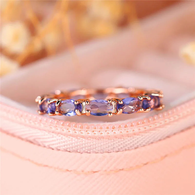 Purple Oval Zircon Engagement Ring Rose Gold