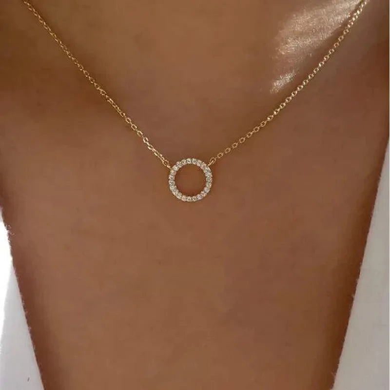 Fashion Trend Elegant Jewelry Simple Crystal Circle Pendant Necklace Golden Color Unique Women Necklace by edenista