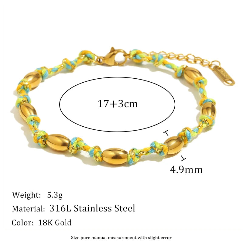 Mixed Colour Rope & Beads Bracelet – 18K Gold Plated