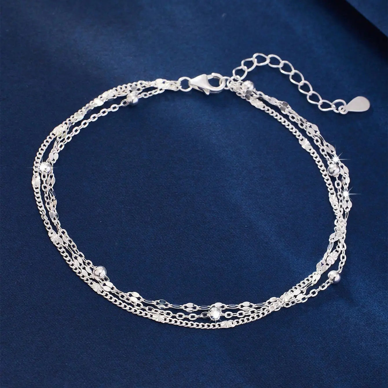 Three-Layer Geometric Bead Bracelet – 925 Sterling Silver
