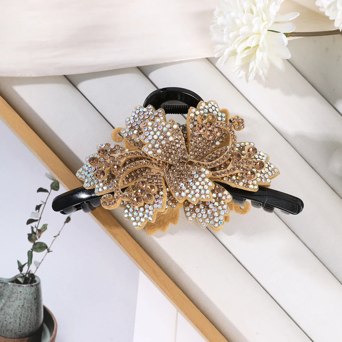 Flower Rhinestone Hair Claw Clips – Fashion Hairgrip Barrettes for Women & Girls
