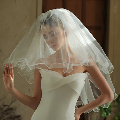 Three-Layer Curled Short Bridal Veil 85x150cm
