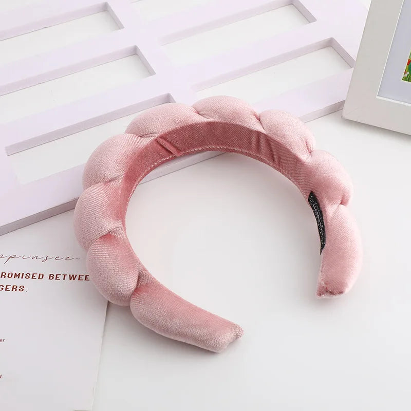 Retro Puffy Velvet Sponge Headband – Padded Makeup Hairband for Women & Girls
