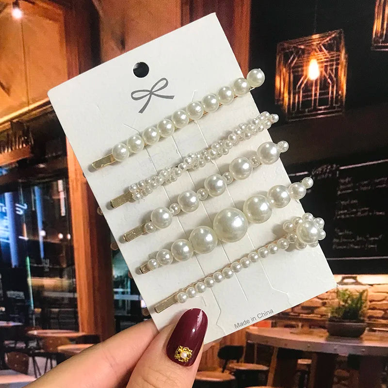 Acrylic Pearl Hair Clip Set – Geometric Hairgrip Barrettes for Women & Girls