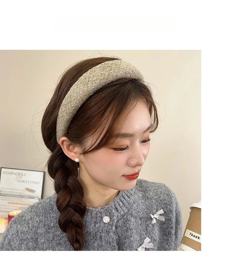 Korean Fashion Winter Hairband – Solid Scrunchie Head Hoop for Women & Girls