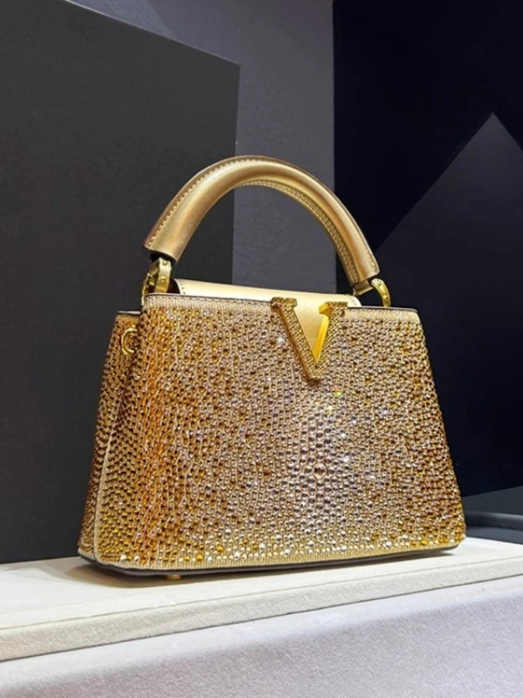 Rhinestone Leather Clutch Bag for Women – Party Tote