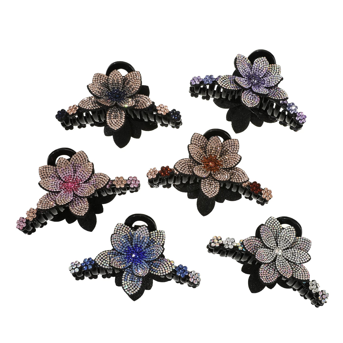 Flower Rhinestone Hair Claw Clips – Fashion Hairgrip Barrettes for Women & Girls