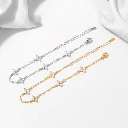 Four Leaf Flower Zircon Bracelet for Women – 925 Silver & 18K Gold