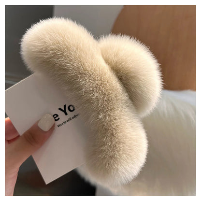 Faux Fur Plush Large Hair Claw Clip – Solid Color Barrette for Thick Hair