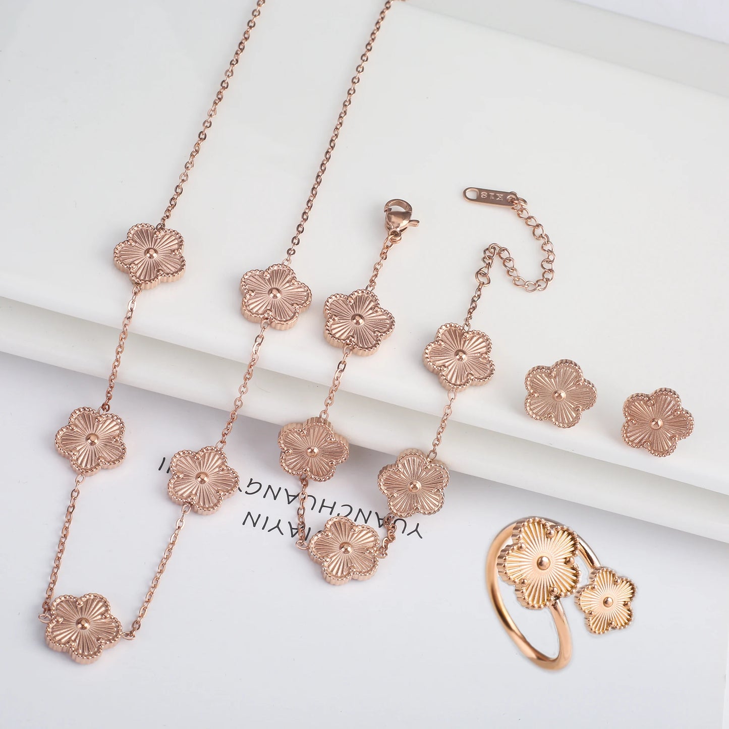 Stainless Steel Five Leaf Flower Jewelry Set