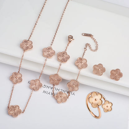 Stainless Steel Five Leaf Flower Jewelry Set