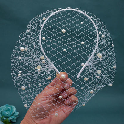 Pearl Beads Bridal Birdcage Veil