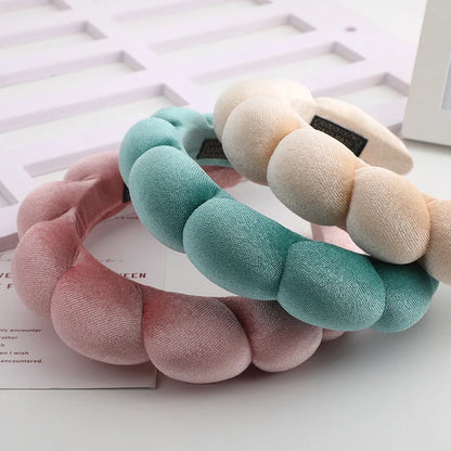 Retro Puffy Velvet Sponge Headband – Padded Makeup Hairband for Women & Girls