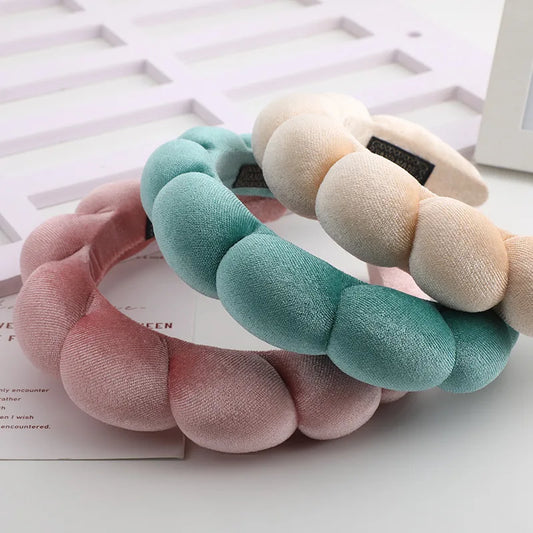Retro Puffy Velvet Sponge Headband – Padded Makeup Hairband for Women & Girls