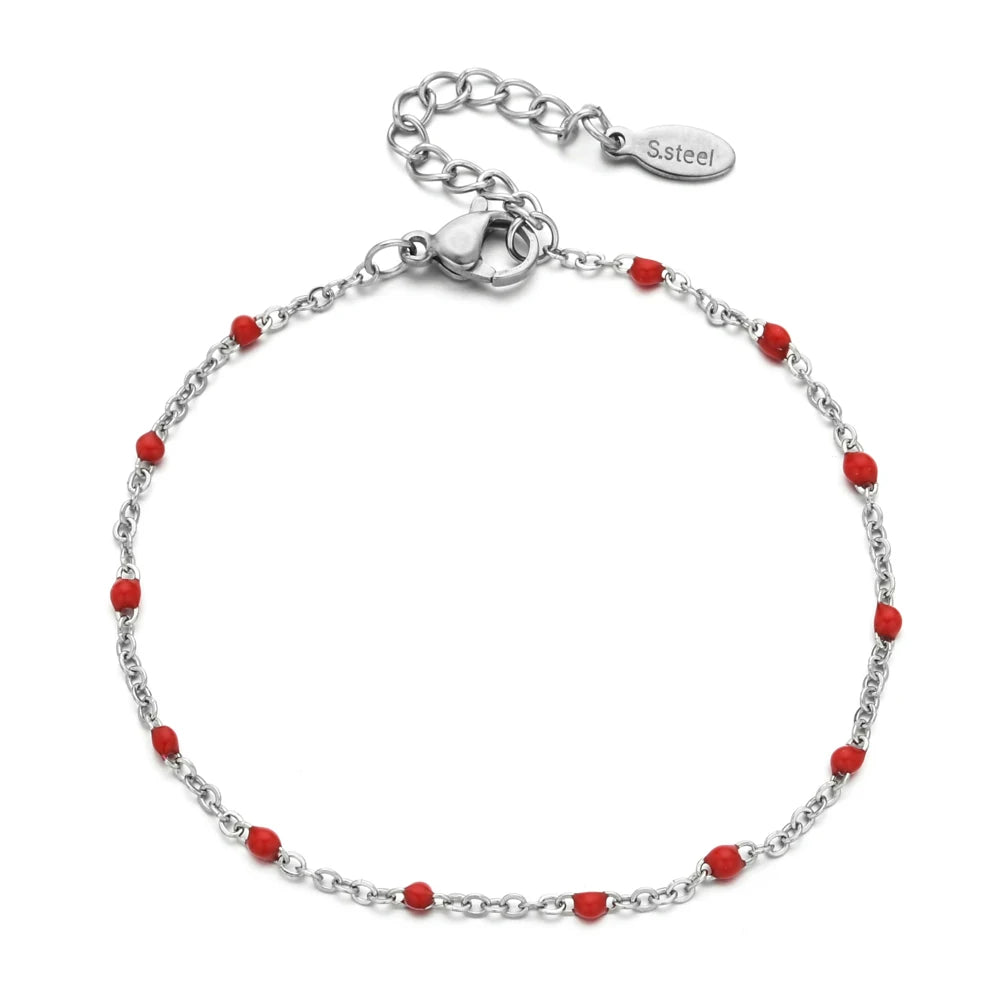 Colourful Thin Link Chain Stainless Steel Bracelet for Women