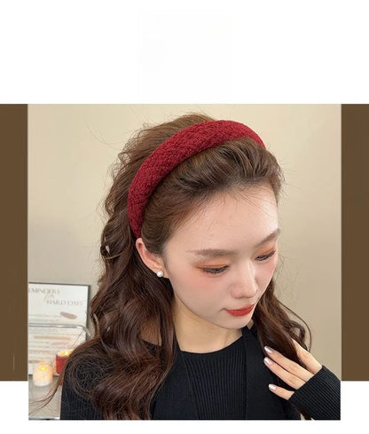 Korean Fashion Winter Hairband – Solid Scrunchie Head Hoop for Women & Girls