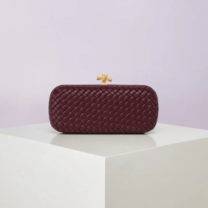 Edenista woven PU crossbody evening bag in burgundy with gold clasp