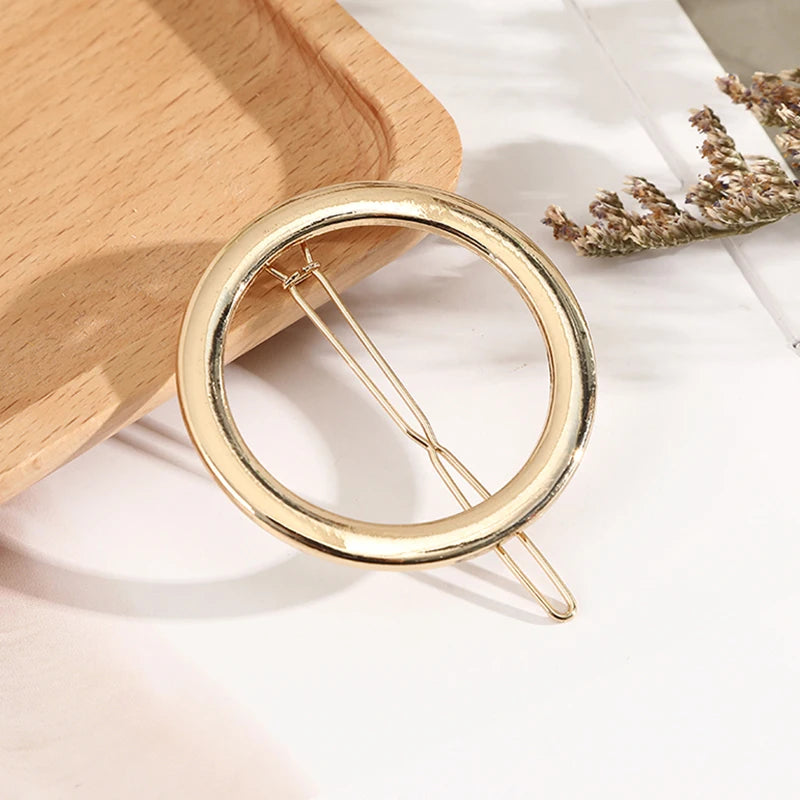 Elegant Round Crystal Metal Hair Clip Barrette – Sweet Gold Hairpin for Women & Girls