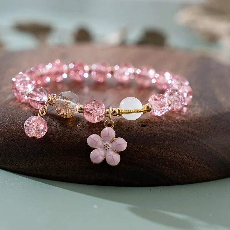 Lucky Crystal Floral Beaded Elastic Bracelet for Women
