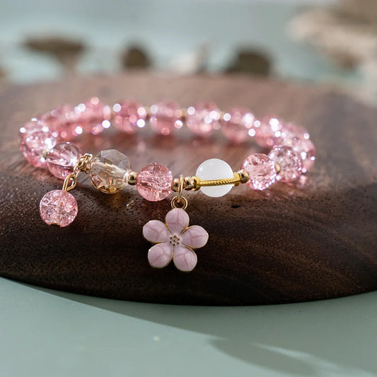 Lucky Crystal Floral Beaded Elastic Bracelet for Women
