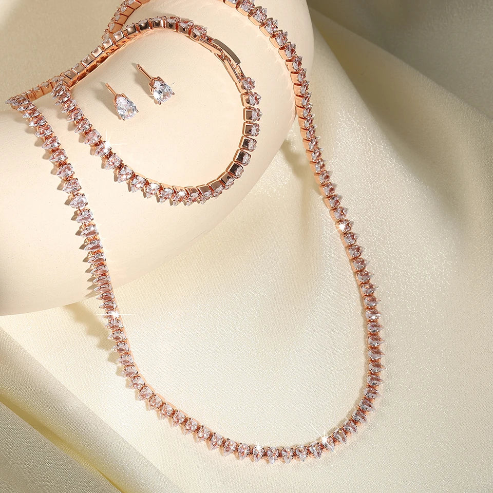 CZ Water Drop Necklace Earrings Bracelet Set