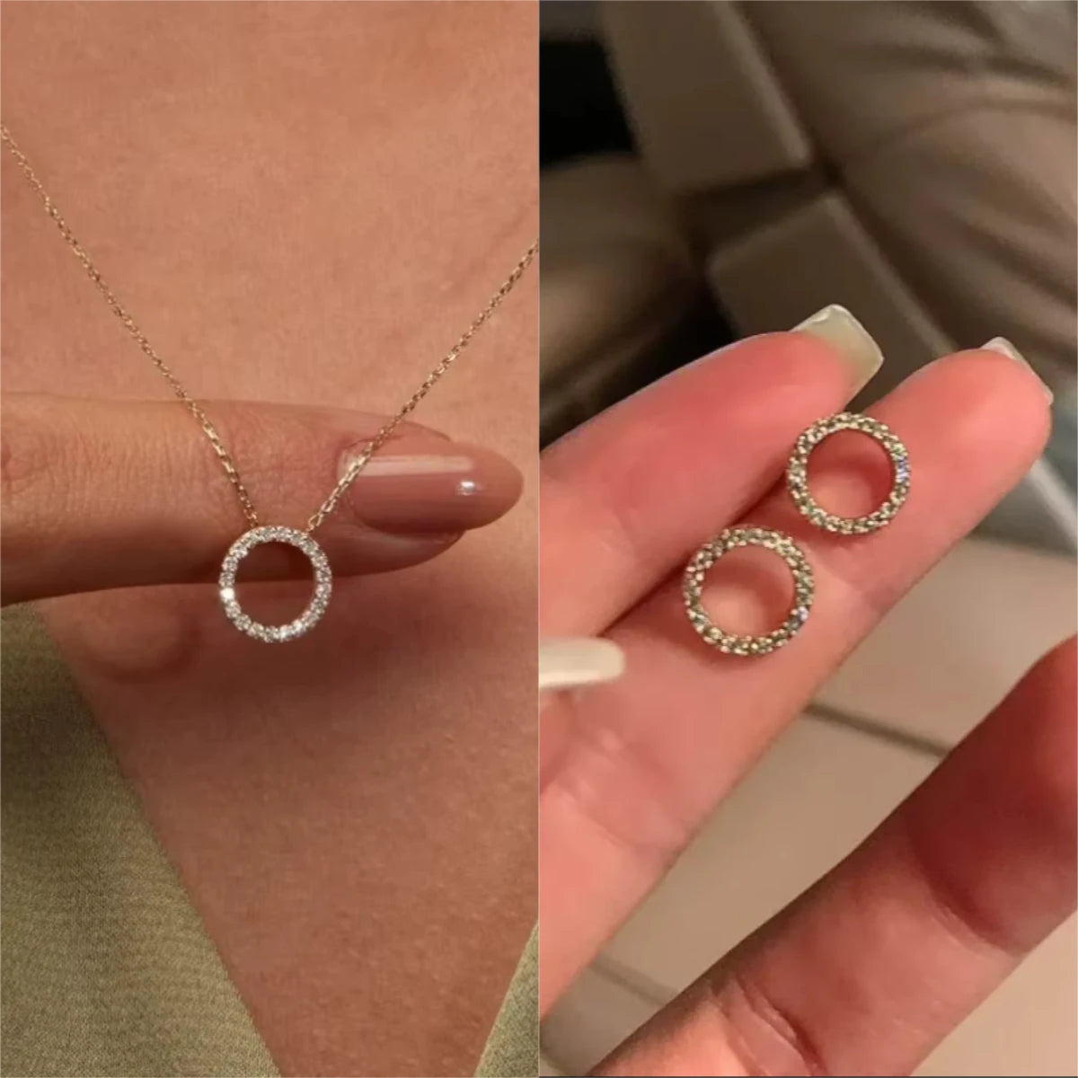 Fashion Trend Elegant Jewelry Simple Crystal Circle Pendant Necklace Golden Color Unique Women Necklace by edenista