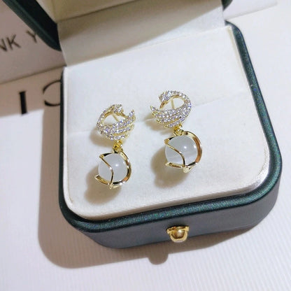 Swan Eye Stone Stud Earrings for Women – Fashion