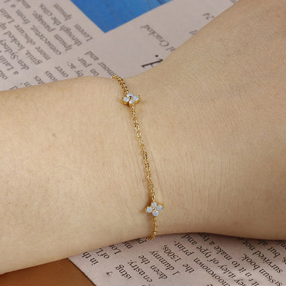 18K Gold Plated Zircon Four Leaf Collar Chain Necklace for Women