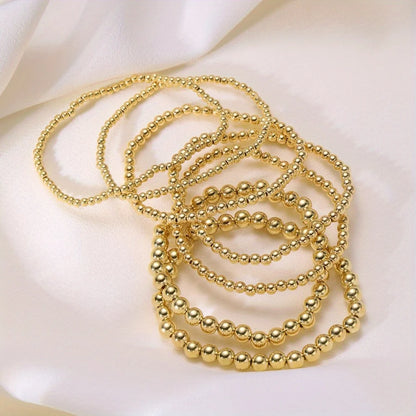 7PCS Golden Bead Bracelet Set for Women Flexible Stretch Fit Minimalist Beaded Bangles by edenista