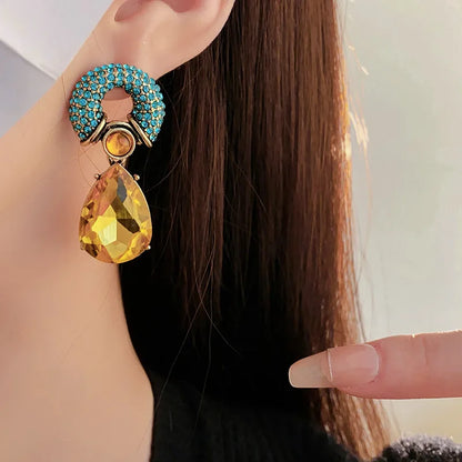 Rhinestone Circle Water Drop Dangle Earrings for Women – Vintage