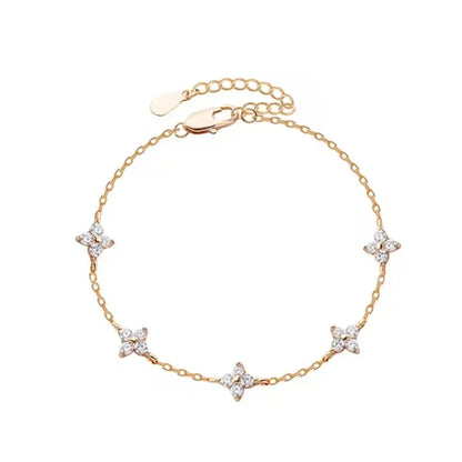 Crystal Four Leaf Flower Bracelet for Women Classic Trendy Gold Color Stainless Steel Zircon Bangle Jewelry Gift by edenista