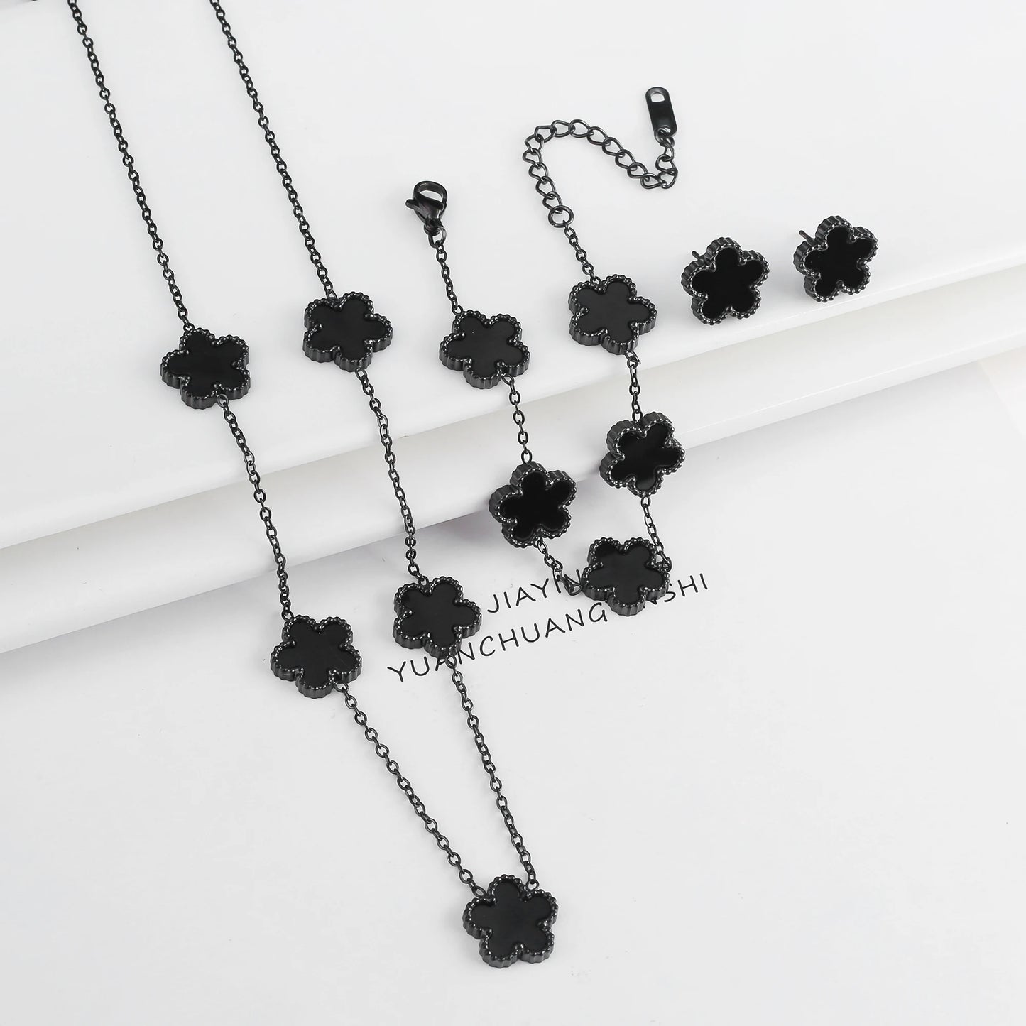 Stainless Steel Clover Flower Jewelry Set 18K Gold