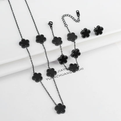 Stainless Steel Clover Flower Jewelry Set 18K Gold