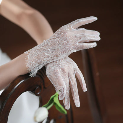 Eyelash Lace Wrist Bridal Gloves Short