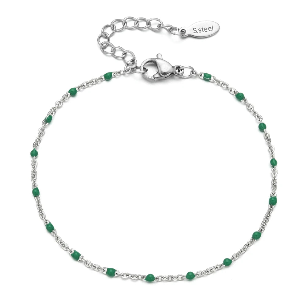Colourful Thin Link Chain Stainless Steel Bracelet for Women