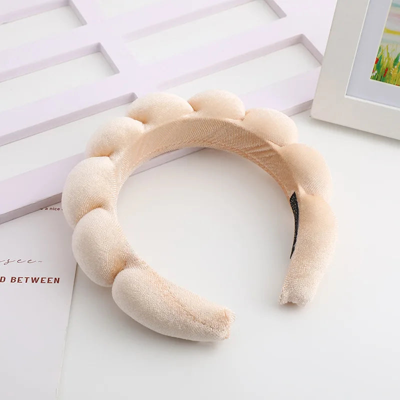 Retro Puffy Velvet Sponge Headband – Padded Makeup Hairband for Women & Girls