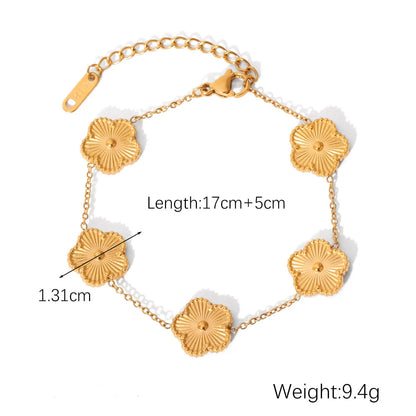 Clover Flower Charm Necklace & Bracelet Set – Gold