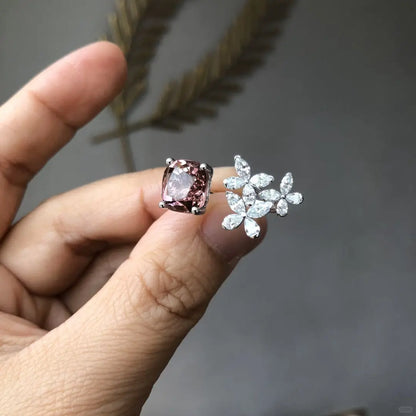 Horse eye diamond pink gemstone inlaid butterfly ring for women by edenista
