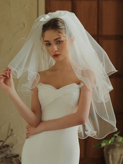 Three-Layer Curled Short Bridal Veil 85x150cm